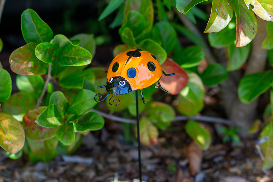 orange metal ladybug garden stake