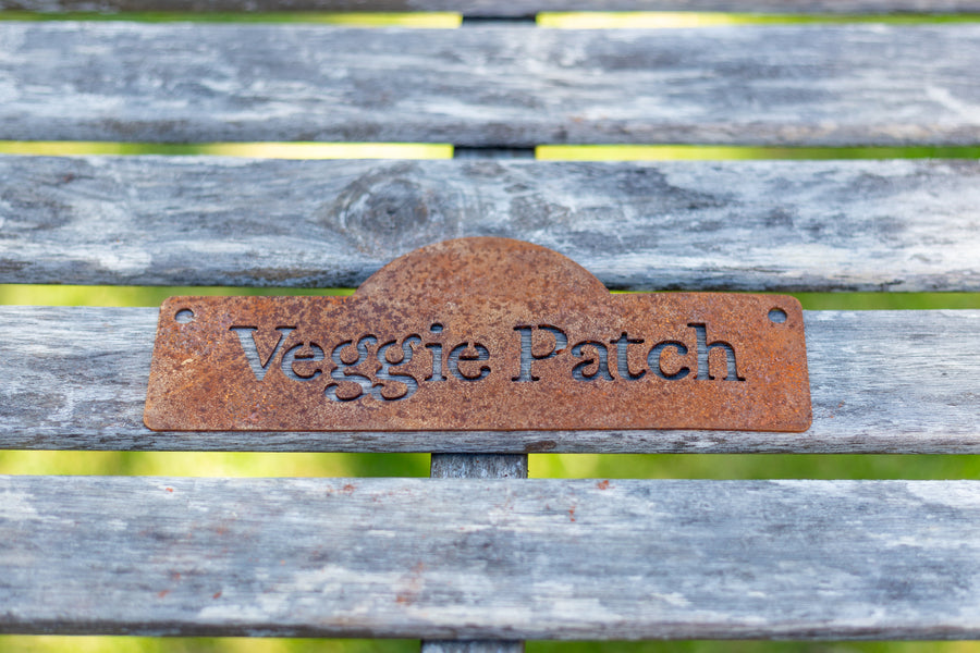 veggie patch rusty sign