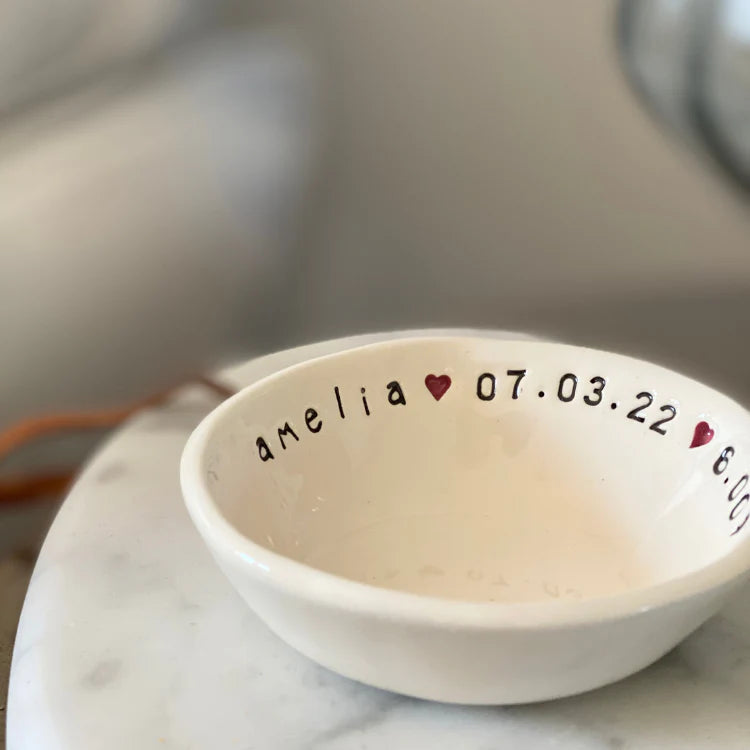 Handmade Ceramic Baby Bowls - Personalised with hearts