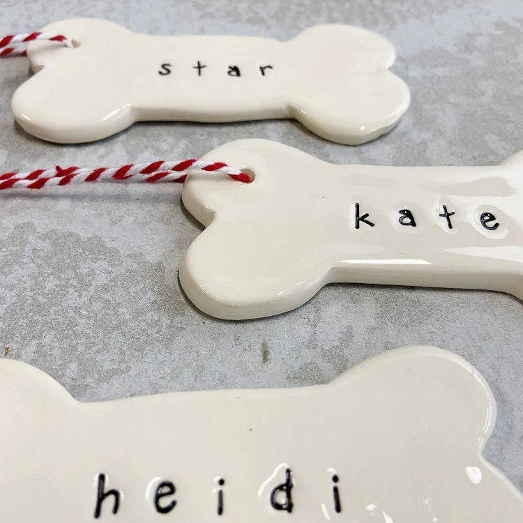 Handmade Ceramic Christmas Ornaments - Personalised Dog Bone