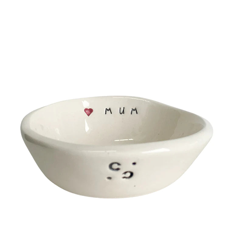 Handmade Ceramic Bowl - "mum" with pink heart