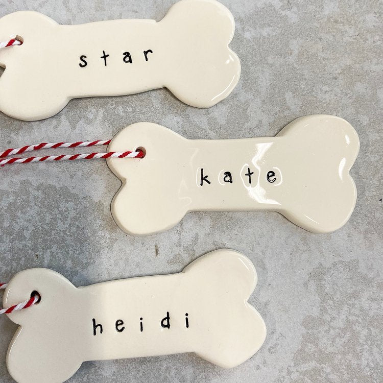 Handmade Ceramic Christmas Ornaments - Personalised Dog Bone